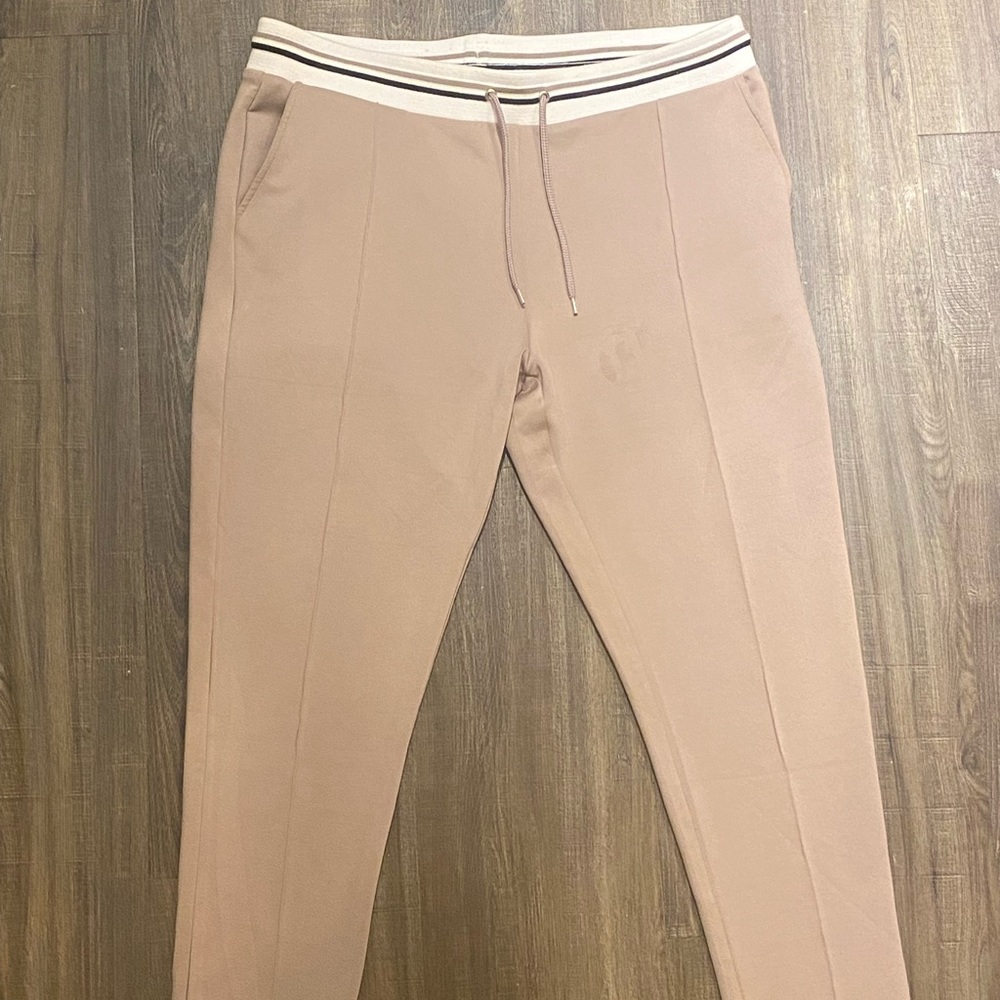 Smart tapered sweatpants in scuba with pin tucks fixed hems & stripe waistband